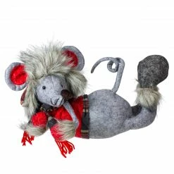 Melrose 15" Gray And Red Relaxing Mouse Christmas Tabletop Figure