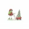 Melrose 6.5" Red And Green Snow Bird Pulling A Wagon Christmas Tabletop Figurine