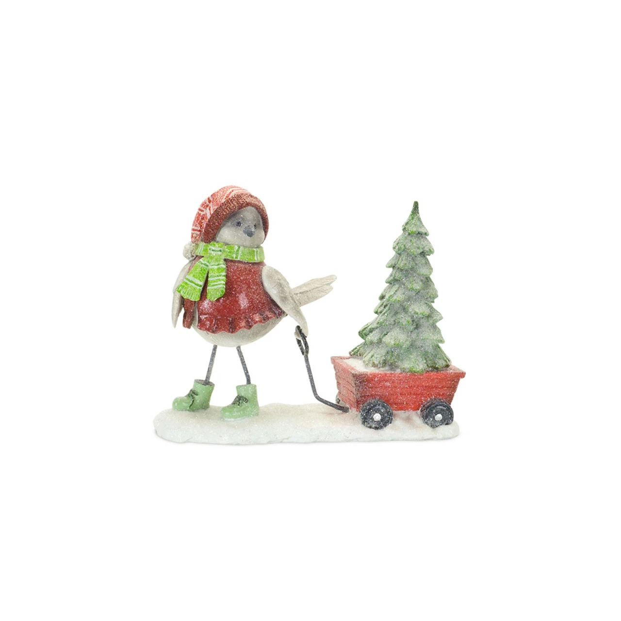Melrose 6.5" Red And Green Snow Bird Pulling A Wagon Christmas Tabletop Figurine 1 Melrose 6.5" Red And Green Snow Bird Pulling A Wagon Christmas Tabletop Figurine