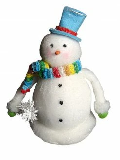 Allstate 9" White And Blue Snowman With Scarf Christmas Tabletop Figurine