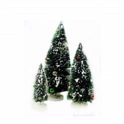 Midwest Set Of 3 Green And White Miniature Christmas Tree Flocked Tabletop Decor 18"