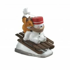 Midwest 8" White And Red Snowman Riding Sled With Fox Christmas Tabletop Figurine