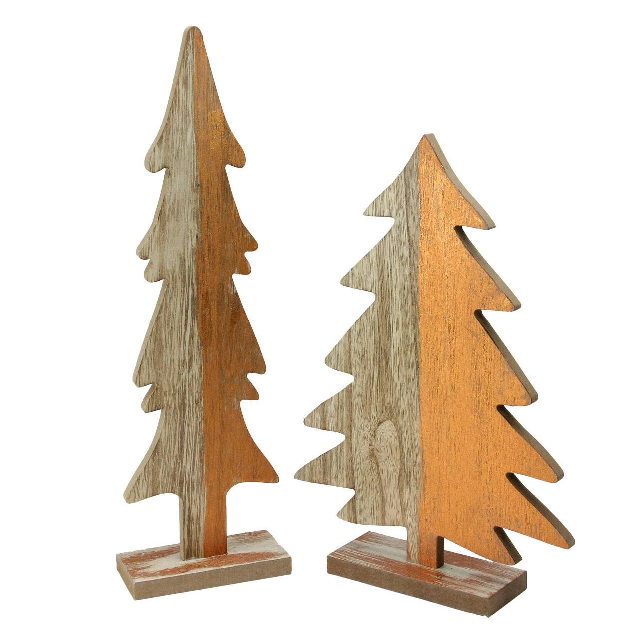 Midwest Set Of 2 Gray And Brown Wood Trees With Metallic Paint Christmas Figurine 14" 1 Midwest Set Of 2 Gray And Brown Wood Trees With Metallic Paint Christmas Figurine 14"