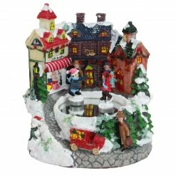 Northlight 6.5" Animated Victorian Village Ice Skating Winter Scene Christmas Music Box