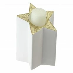 Northlight 6.25" Champagne Gold And White Glittered Candle Holder