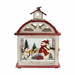 Northlight 14.5" Red And White Snowman Holiday Scene Christmas Candle Lantern