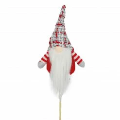 Northlight 11.5" Santa Gnome With Plaid Hat And Striped Arms Christmas Pick