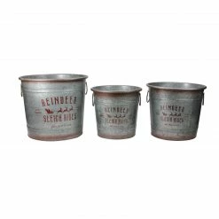 Napco Set Of 3 Reindeer Sleigh Rides Metal Christmas Tree Pot Covers