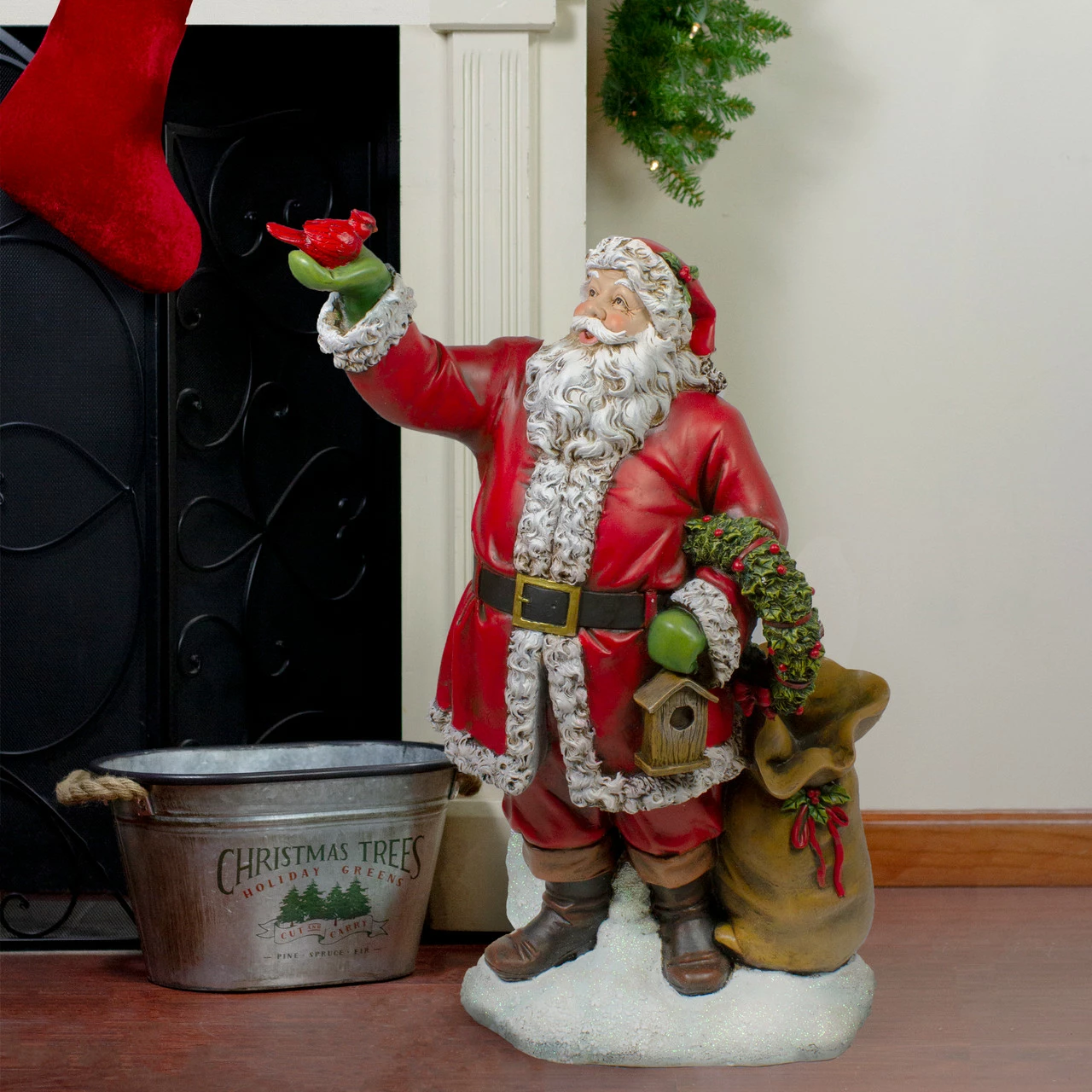 Napco 31" Santa Claus Holding Red Cardinal And Wreath Christmas Figurine 2 Napco 31" Santa Claus Holding Red Cardinal And Wreath Christmas Figurine - Image 2