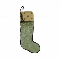 CC Christmas Decor 28" Sage Green And Tortilla Brown Embroidered Patina Jacquard Christmas Stocking