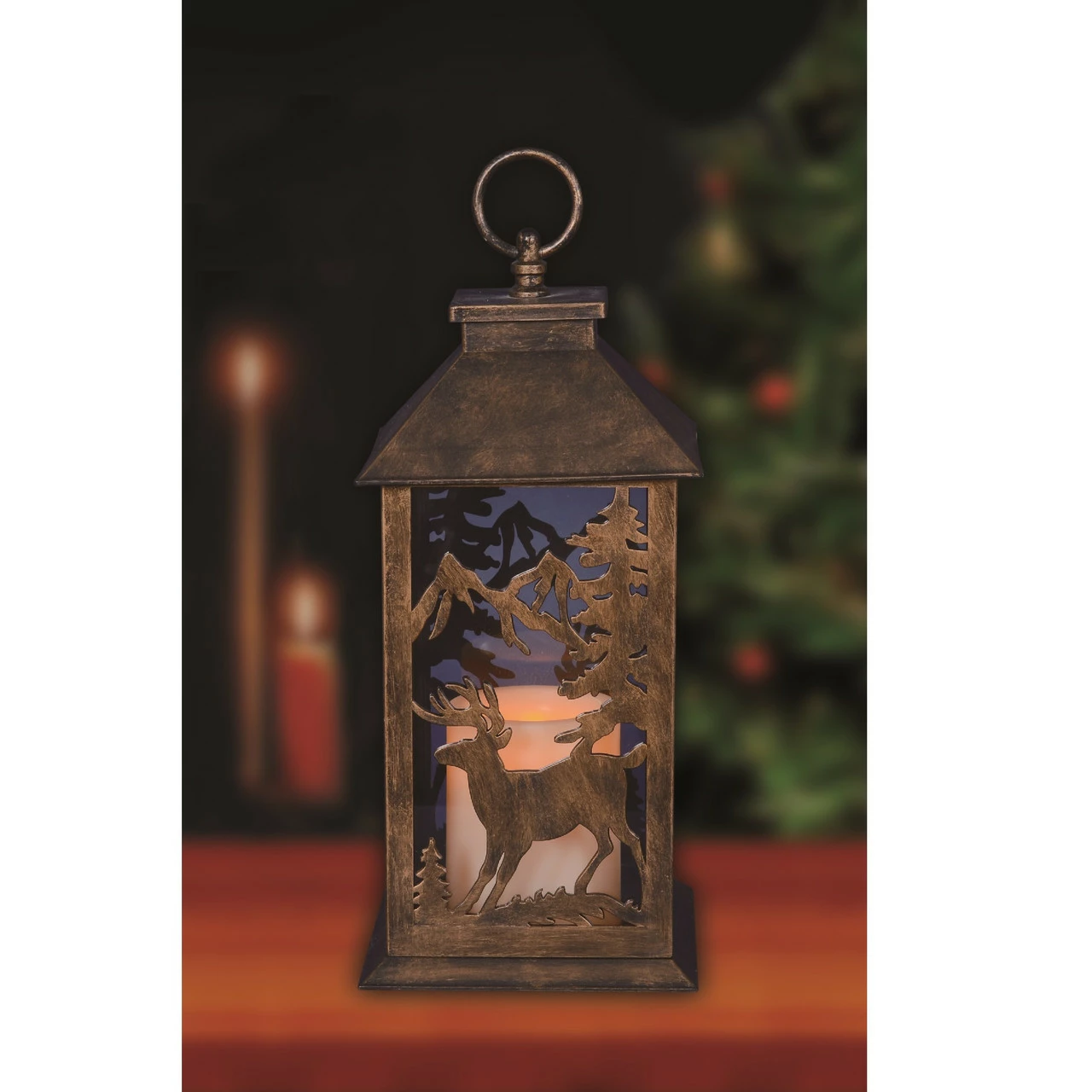 Northlight 13.5" Deer And Tree Christmas Lantern With Flameless LED Candle 3 Northlight 13.5" Deer And Tree Christmas Lantern With Flameless LED Candle - Image 3