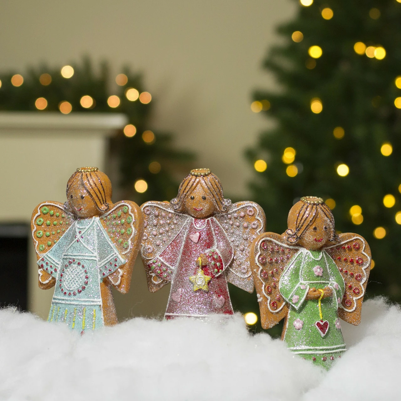 Northlight Set Of 3 Glitter Dusted Gingerbread Christmas Angels 6" 4 Northlight Set Of 3 Glitter Dusted Gingerbread Christmas Angels 6" - Image 4