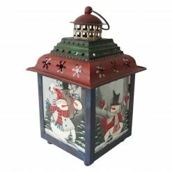 Northlight Green, Red And Blue Snowman Christmas Candle Lantern 11"