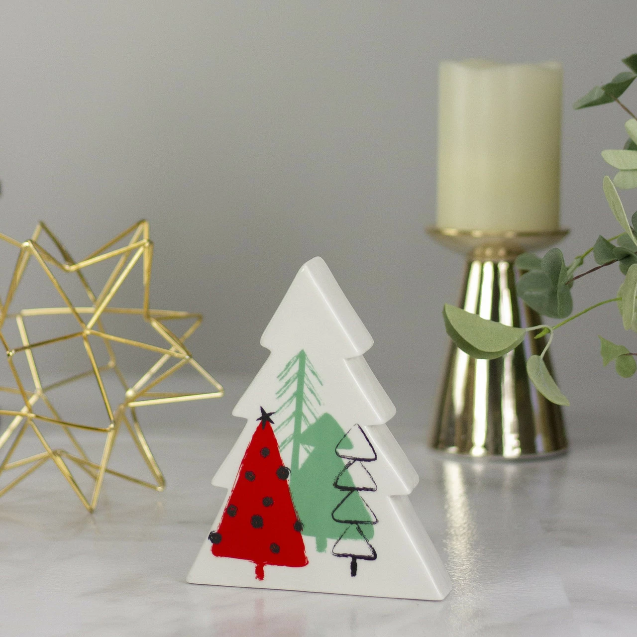 Northlight 6" White, Red, And Green Ceramic Christmas Tree Tabletop Decor 2 Northlight 6" White, Red, And Green Ceramic Christmas Tree Tabletop Decor - Image 2