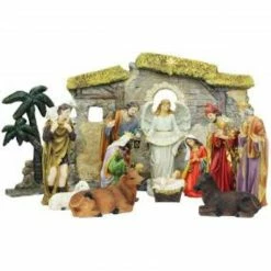 Northlight 13-Piece Gray Traditional Religious Christmas Nativity Figurine With Stable 23.25" -Northlight Shop northlight20qr58458 03 93414.1599873110