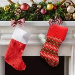 Northlight 19" Red And Green Sweater Knit Christmas Stocking With Pom Poms -Northlight Shop northlight530126gob 70177.1636632936