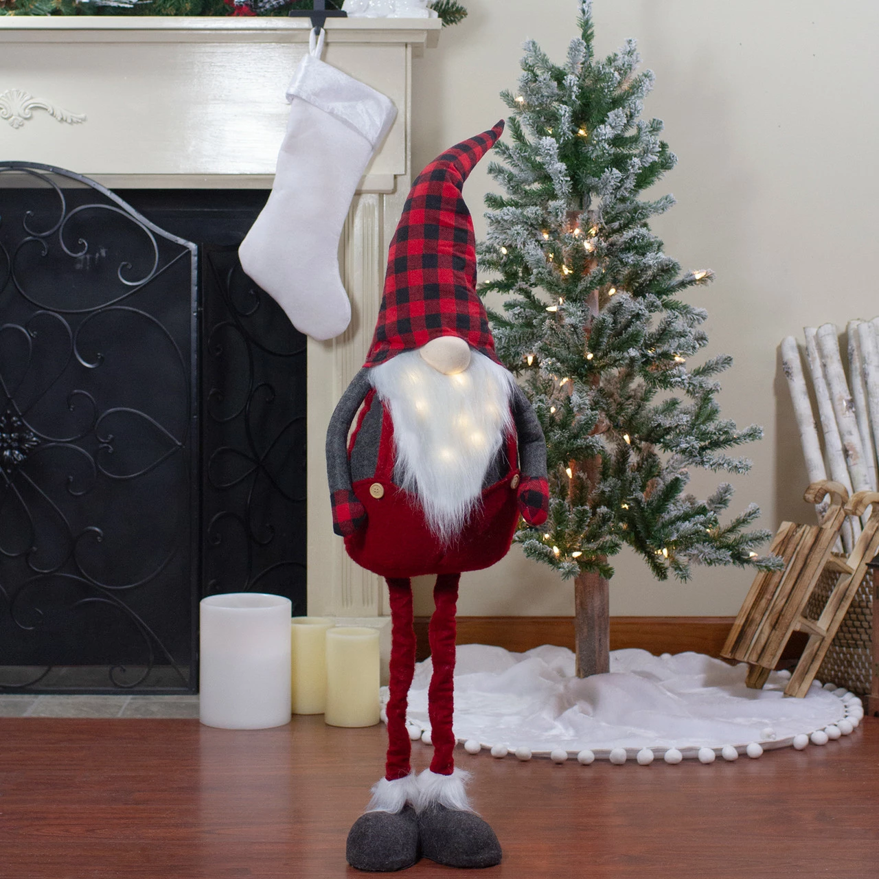 Northlight 41-Inch LED Lighted Red And Black Plaid Extendable Gnome Christmas Figure 2 Northlight 41-Inch LED Lighted Red And Black Plaid Extendable Gnome Christmas Figure - Image 2