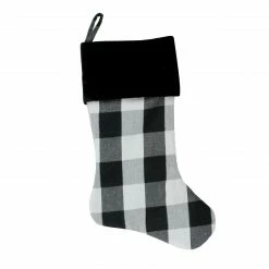 Northlight 20" White And Black Buffalo Plaid Christmas Stocking With Velvet Cuff