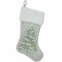 Dyno 20" Snow Covered Green Tree Gray Christmas Stocking With White Cuff