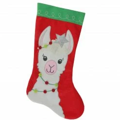 Dyno 20" Red And Green Christmas Stocking With Festive Llama With Pom Garland Applique