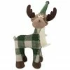 Northlight 14" Tan And Green Buffalo Plaid Standing Moose Christmas Decoration