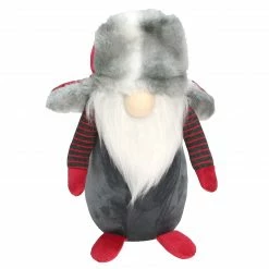 Northlight 11.5" Light Grey Gnome With Red And Grey Fur Trapper Hat Christmas Decoration