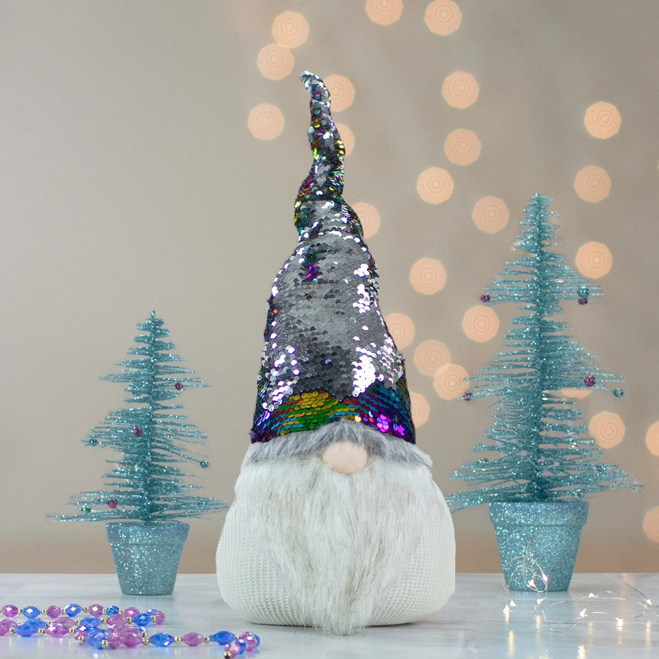 Northlight 24" Gnome With Rainbow And Silver Flip Sequin Hat Christmas Decoration 3 Northlight 24" Gnome With Rainbow And Silver Flip Sequin Hat Christmas Decoration - Image 3
