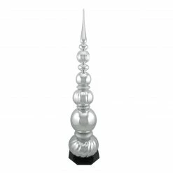 Northlight 54" Shiny Silver And Glittered Topiary Finial Tower Commercial Christmas Decoration