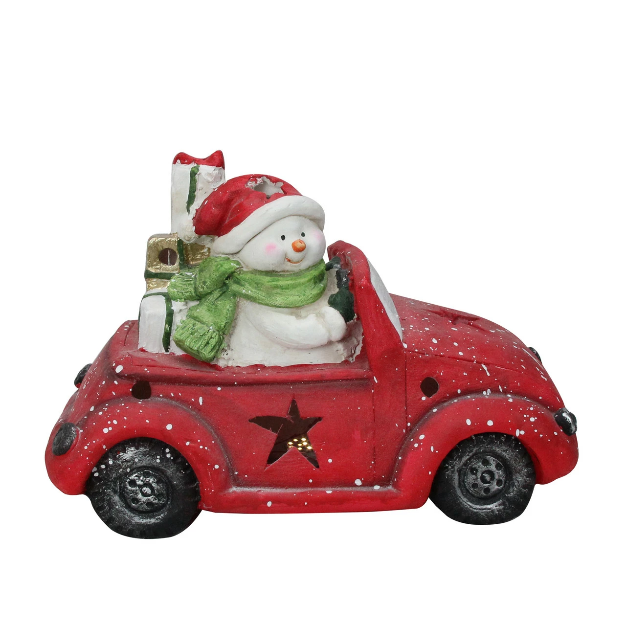 Northlight Pre-Lit LED Joyful Snowman Driving A Red Beetle Star Car Tabletop Decor 2 Northlight Pre-Lit LED Joyful Snowman Driving A Red Beetle Star Car Tabletop Decor - Image 2