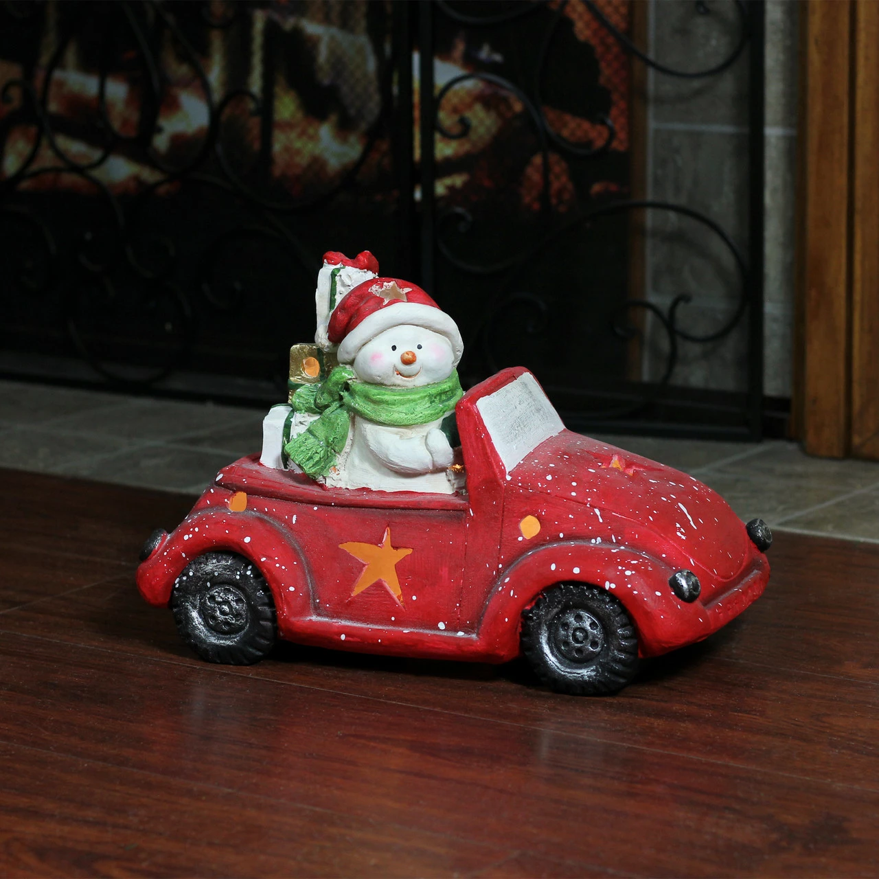 Northlight Pre-Lit LED Joyful Snowman Driving A Red Beetle Star Car Tabletop Decor 3 Northlight Pre-Lit LED Joyful Snowman Driving A Red Beetle Star Car Tabletop Decor - Image 3