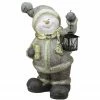 Northlight 19" Gray And Gold Snowman With Lantern Christmas Tabletop Decor