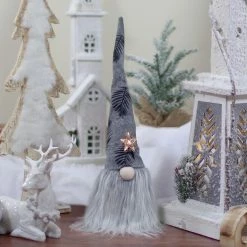 Northlight 16 Gray And Black Lighted Star Gnome With Palm Leaves Christmas Decoration -Northlight Shop northlight cb89382 5 92618.1608347577