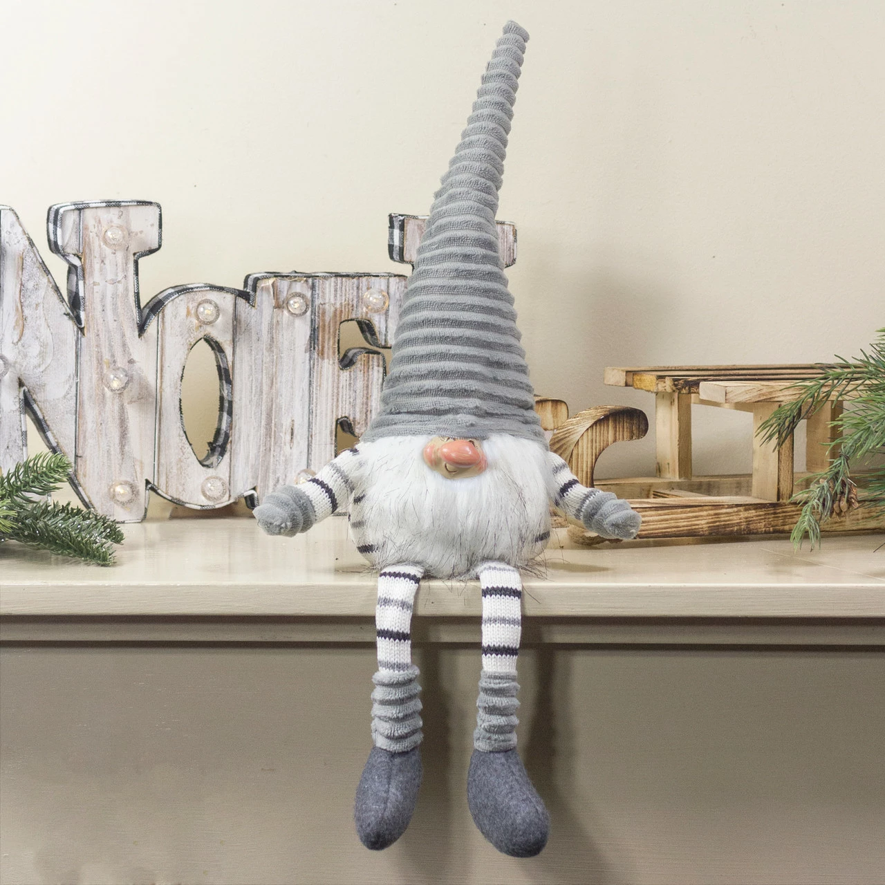 Northlight 22" Gray, White And Black Sitting Gnome Christmas Decoration 2 Northlight 22" Gray, White And Black Sitting Gnome Christmas Decoration - Image 2