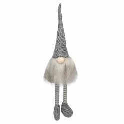 Northlight 18.5" Black, Beige, And Gray Plush Sitting Elf Tabletop Christmas Decoration
