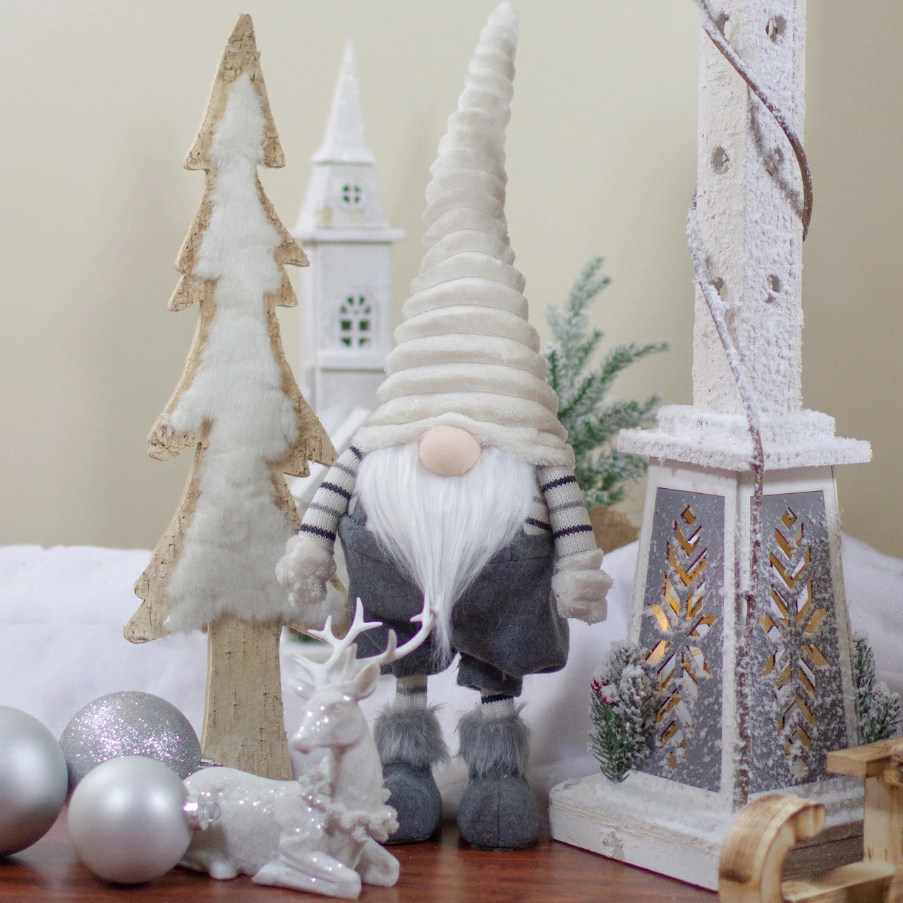 Northlight 25" White And Gray Standing Gnome Tabletop Christmas Decoration 2 Northlight 25" White And Gray Standing Gnome Tabletop Christmas Decoration - Image 2