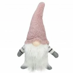 Northlight 14" Pink And White Sitting Christmas Gnome With LED Lighter Nose