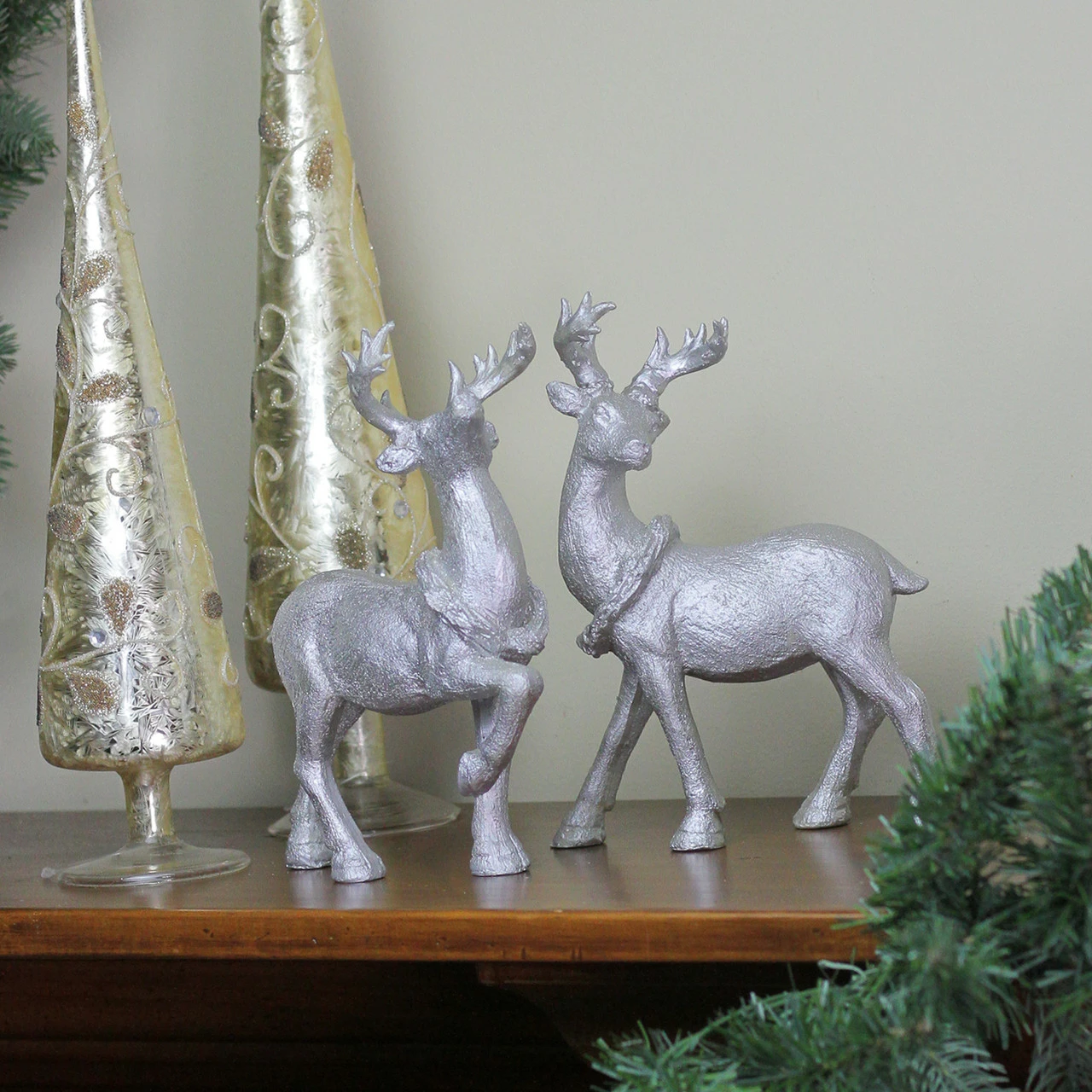 Northlight Set Of 2 Silver Glitter Dusted Reindeer Christmas Figurines 3 Northlight Set Of 2 Silver Glitter Dusted Reindeer Christmas Figurines - Image 3