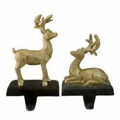 Northlight Set Of 2 Gold Reindeer Glittered Christmas Stocking Holders 8.5"