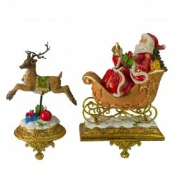 Northlight Set Of 2 Gold Santa And Reindeer Glittered Christmas Stocking Holders 9.5”