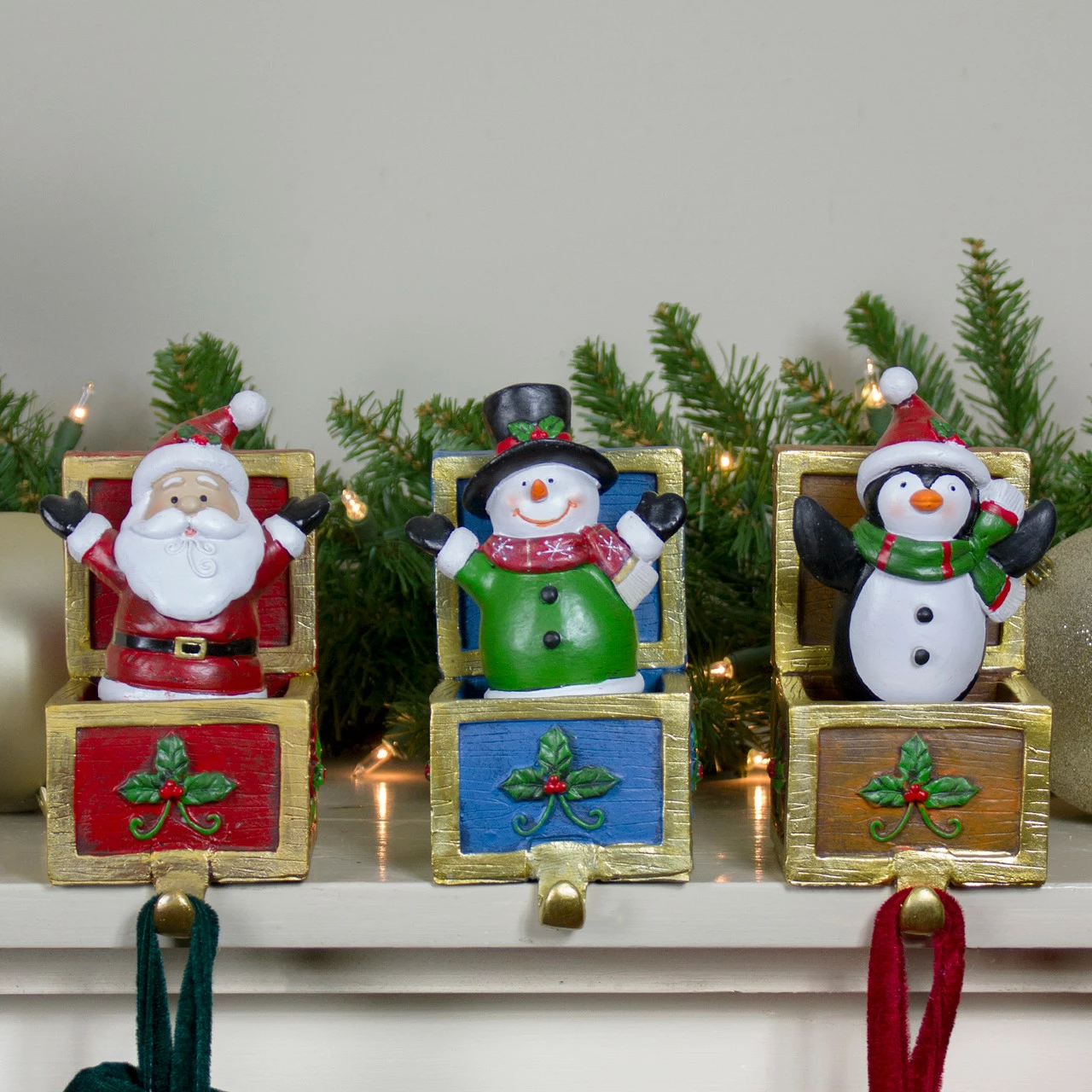 Northlight Set Of 3 Santa, Snowman And Penguin Jack In The Box Christmas Stocking Holders 2 Northlight Set Of 3 Santa, Snowman And Penguin Jack In The Box Christmas Stocking Holders - Image 2