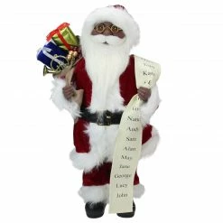Northlight 16" African American Santa Claus With Naughty Or Nice List Christmas Figure