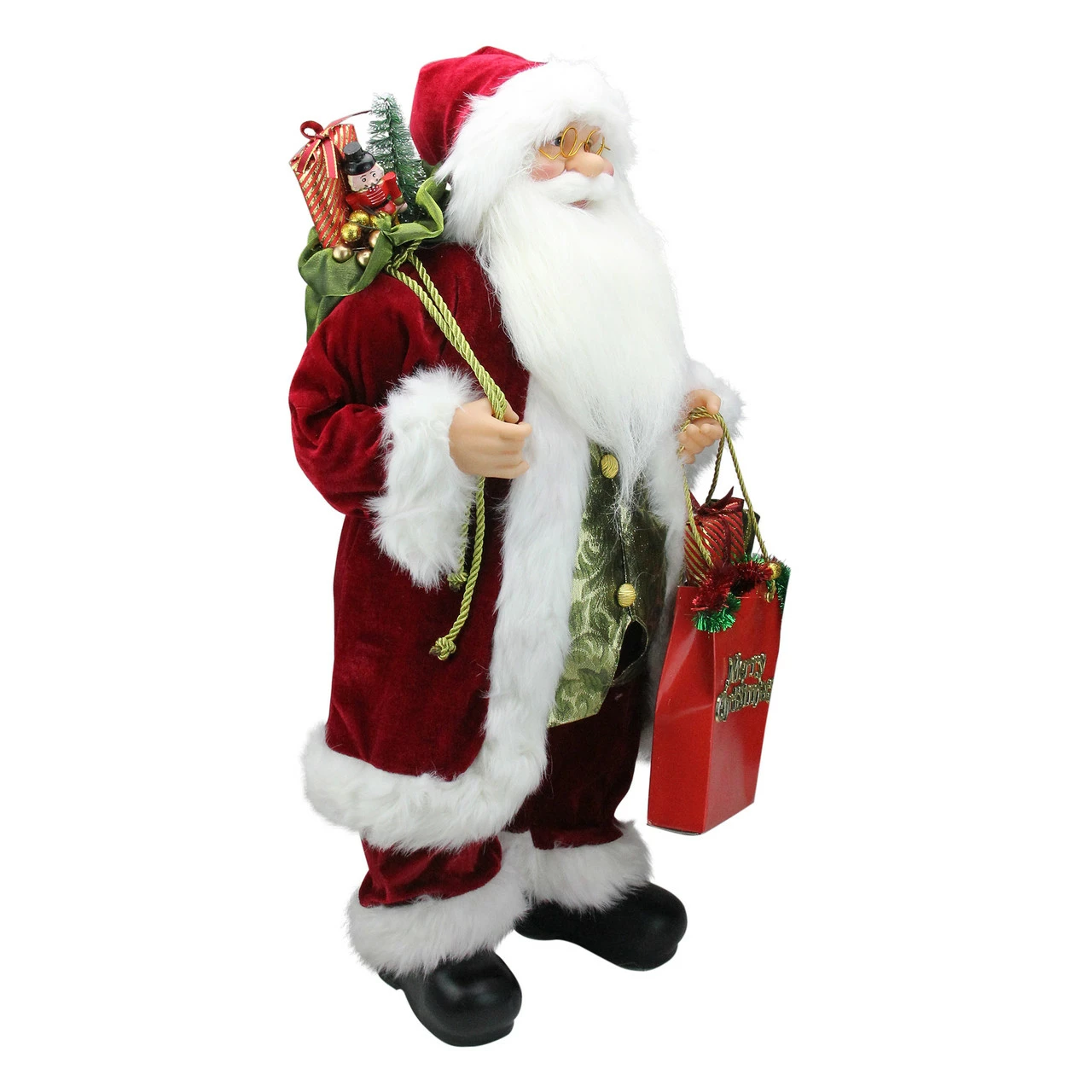 Northlight 24" Poinsettia Santa Claus With Gift Bag Christmas Figure 3 Northlight 24" Poinsettia Santa Claus With Gift Bag Christmas Figure - Image 3