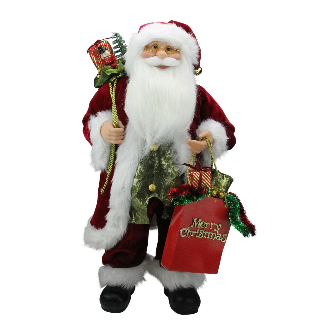 Northlight 24" Poinsettia Santa Claus With Gift Bag Christmas Figure 1 Northlight 24" Poinsettia Santa Claus With Gift Bag Christmas Figure