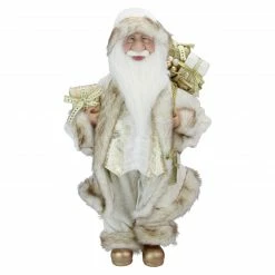 Northlight 18" Ivory And Gold Santa Claus With Gift Bag Christmas Figure
