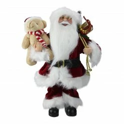 Northlight 12" Traditional Santa Claus Christmas Figure With Teddy Bear And Gift Bag