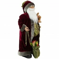 Northlight 32" Burgundy Santa Claus With Teddy Bear And Gift Bag Christmas Figure -Northlight Shop northlight e76592 2 88424.1664467289