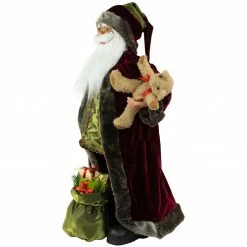 Northlight 32" Burgundy Santa Claus With Teddy Bear And Gift Bag Christmas Figure -Northlight Shop northlight e76592 3 20313.1664467289