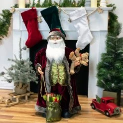 Northlight 32" Burgundy Santa Claus With Teddy Bear And Gift Bag Christmas Figure -Northlight Shop northlight e76592 styled 06203.1658950412