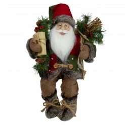 Northlight 16" Country Rustic Santa Claus With Snowflake Jacket Sitting Christmas Figure