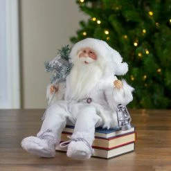 Northlight 16" White Frost Sitting Santa Claus Christmas Figure With Lantern -Northlight Shop northlight e76665 4 36581.1665610747